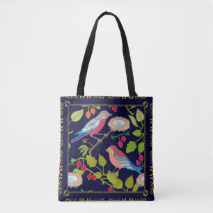 Beautiful Paradise Birds and Red Summer Berries Tote Bag