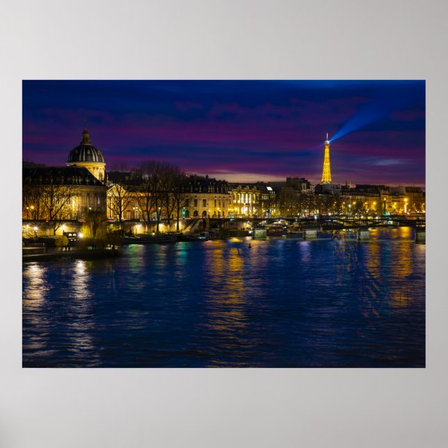 Beautiful Paris France Evening Skyline Poster (Front)