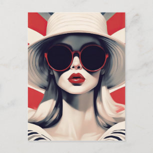 Beautiful Parisian Woman in Red Sunglasses Postcard