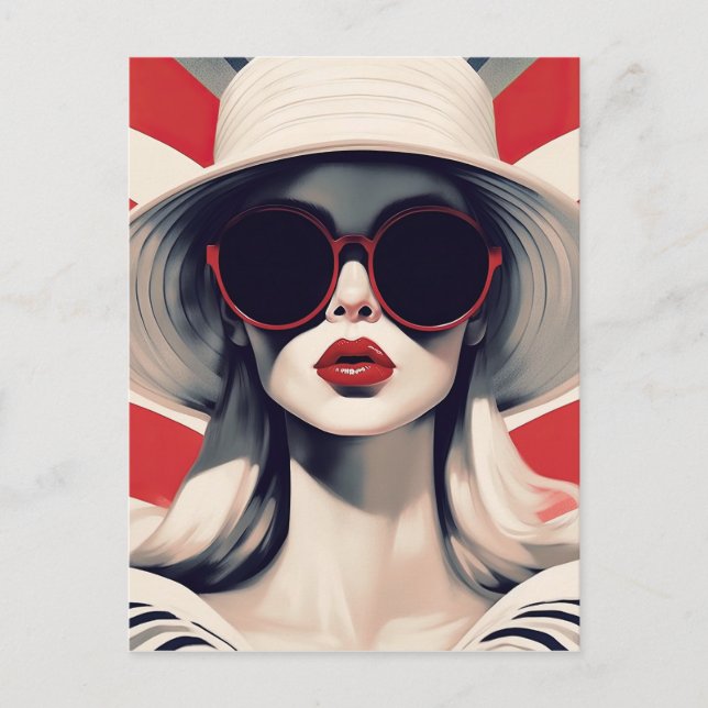 Beautiful Parisian Woman in Red Sunglasses Postcard (Front)