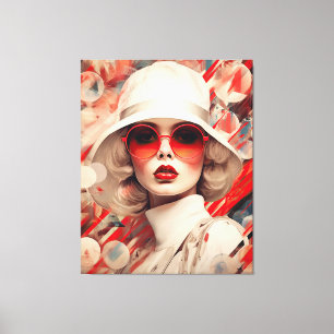 Beautiful Parisian Woman in sunglasses and hat Canvas Print