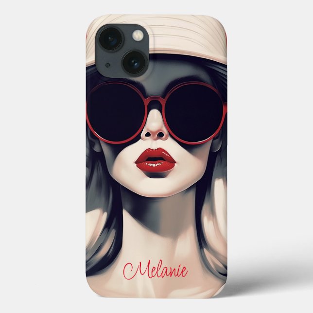 Beautiful Parisian Woman in sunglasses and hat Case-Mate iPhone Case (Back)