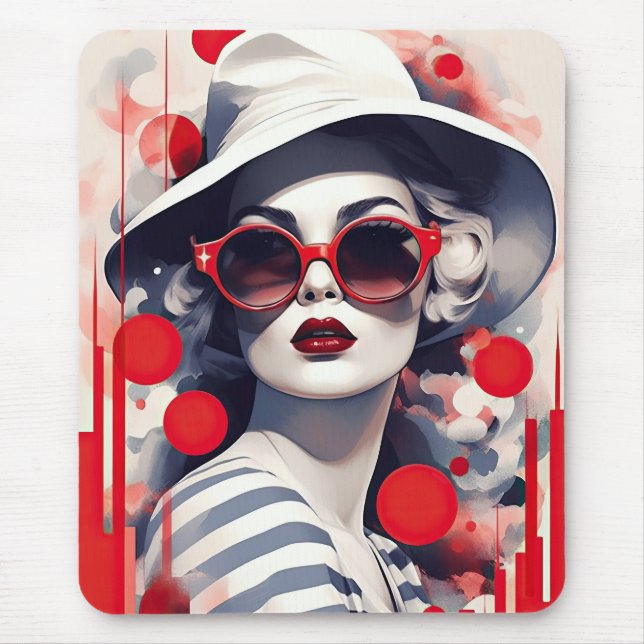 Beautiful Parisian Woman in sunglasses and hat Mouse Pad (Front)