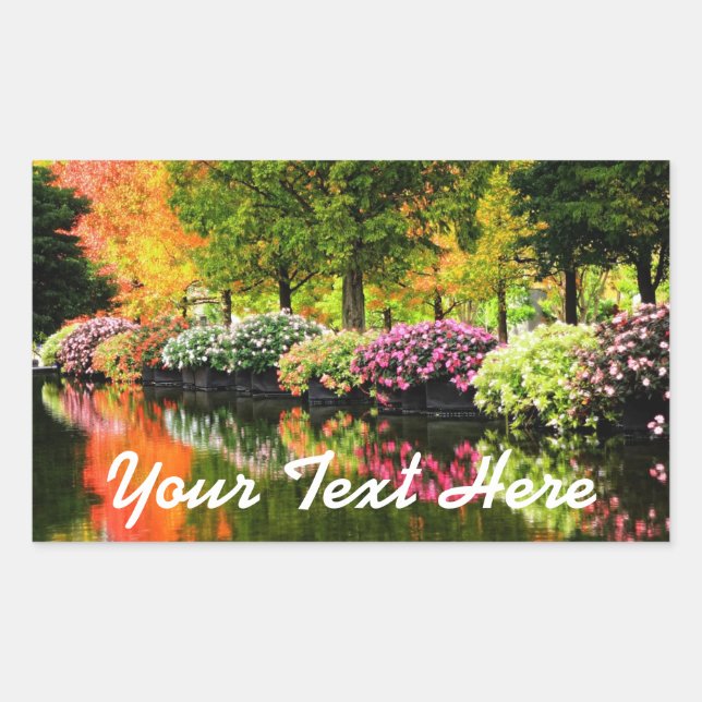 Beautiful Park Colourful Flowers Autumn Trees Pond Rectangular Sticker (Front)