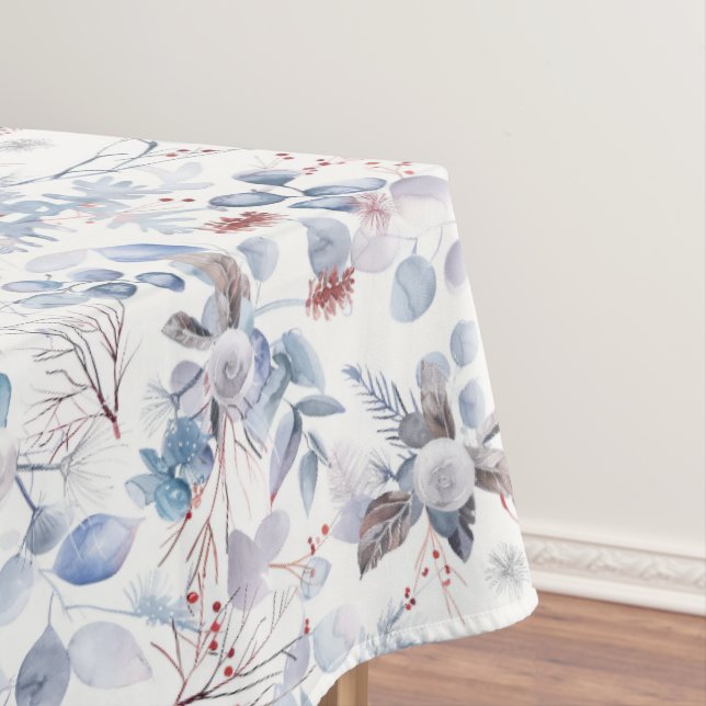 Beautiful Pastel Blue Wnter Floral Tablecloth (In Situ)