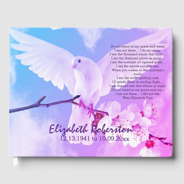 Beautiful Pastel Dove "Do Not Weep"  Memorial Guest Book (Front)