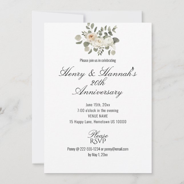 Beautiful Pastel Floral 20th ANNIVERSARY Invitation (Back)