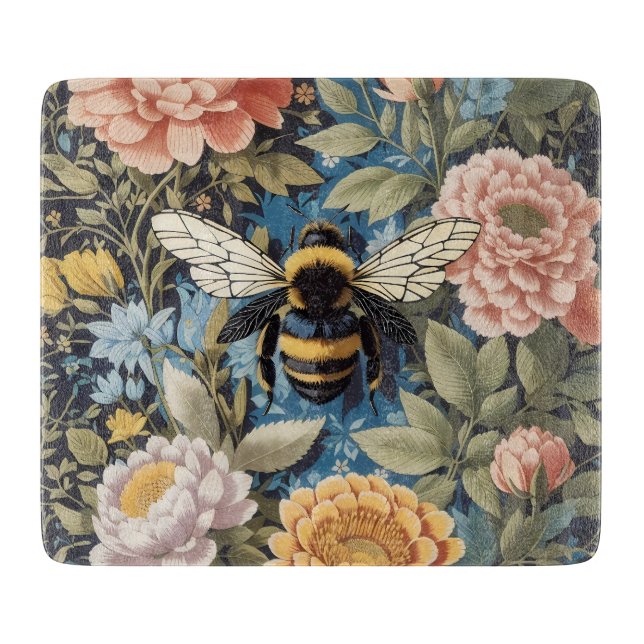 Beautiful Pastel Floral and Bumblebee Cutting Board (Front)
