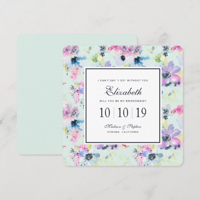 Beautiful Pastel Floral Watercolor -  Bridesmaid Invitation (Front/Back)