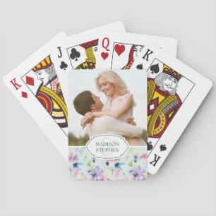 Beautiful Pastel Floral Watercolor - Wedding Photo Playing Cards