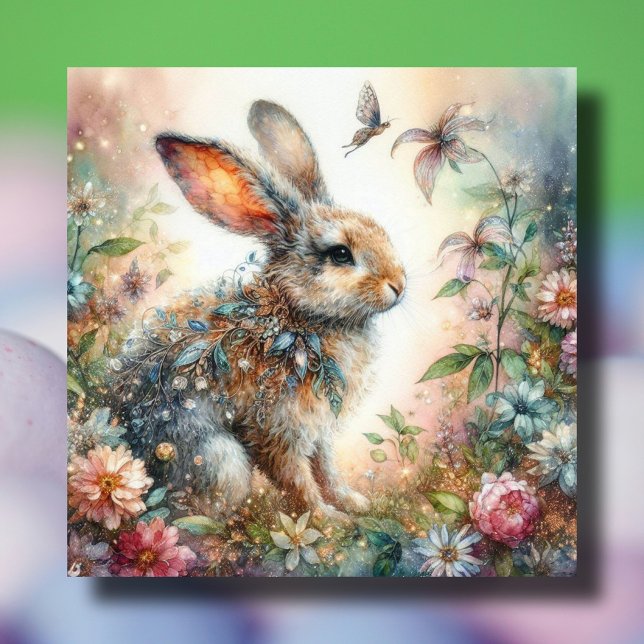Beautiful Pastel Flower Garden Rabbit Easter Holiday Card (Creator Uploaded)