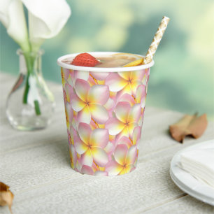 Beautiful Pastel Frangipani Plumeria Flowers Paper Cups