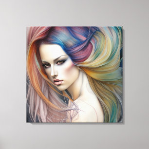 Beautiful Pastel Lady with Long Flowing Hair Tript Canvas Print