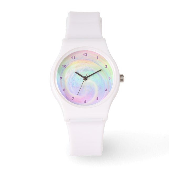 Beautiful Pastel Rainbow Aesthetic Abstract Swirl Watch (Front)