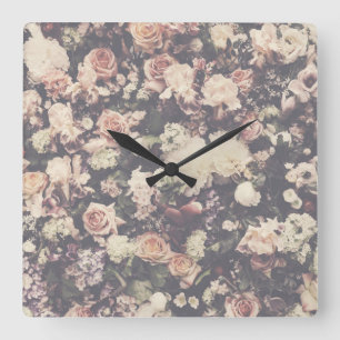 Beautiful pastel roses decor square wall clock