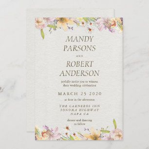 Beautiful Pastel Watercolor Floral Wedding Invitation