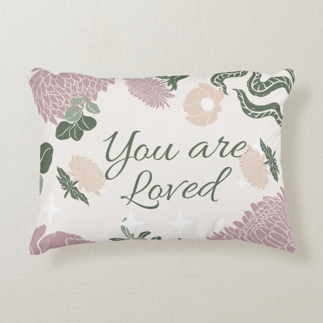 Beautiful pastel You are loved Pink floral script Decorative Cushion (Front)