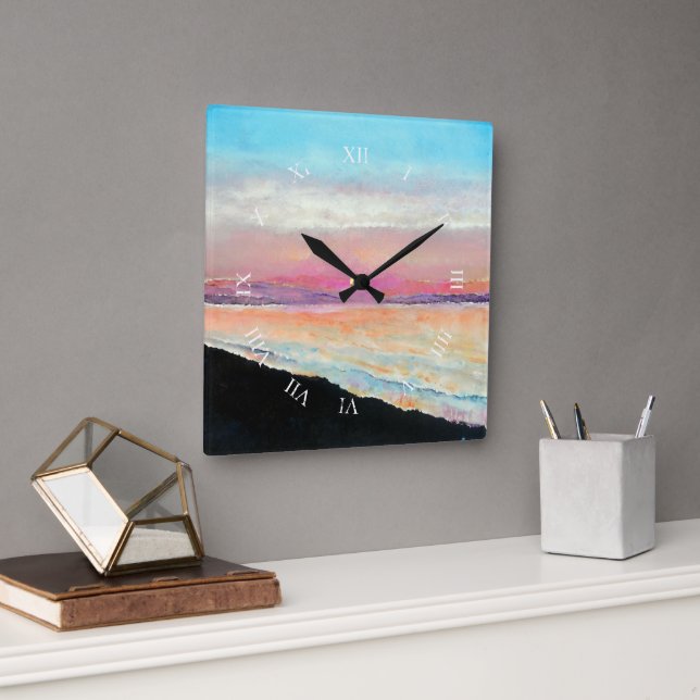 Beautiful Pastels Sunset Painting Square Wall Clock (Office)
