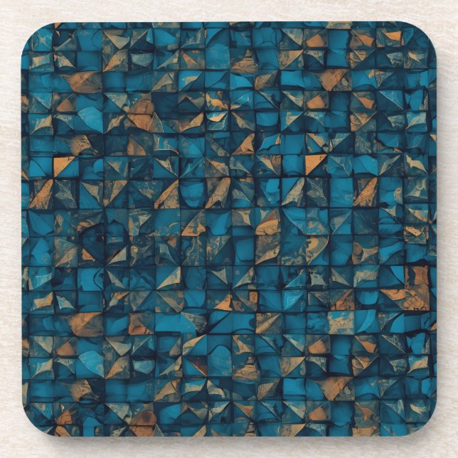 Beautiful Patchwork "Look" in Dark Teal Coaster (Front)
