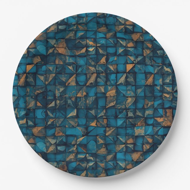 Beautiful Patchwork "Look" in Dark Teal Paper Plate (Front)