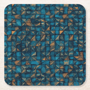 Beautiful Patchwork "Look" in Dark Teal Square Paper Coaster