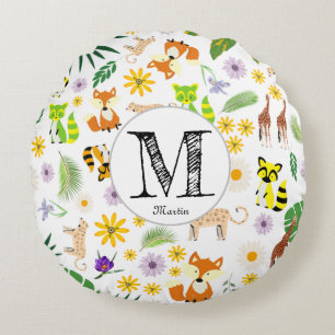 Beautiful pattern safari nursery cute jungle white round cushion