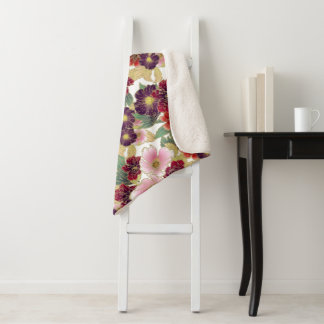 Beautiful Pattern with Floral Element Green Pink Sherpa Blanket