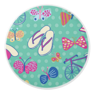 Beautiful Pattern With Summer Elements Ceramic Knob
