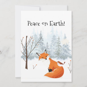 Beautiful Peace on Earth Red Fox Bird Winter  Holiday Card