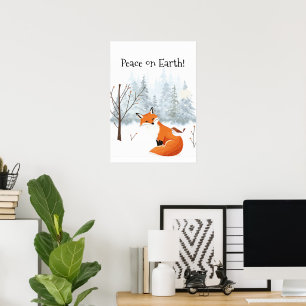 Beautiful Peace on Earth Red Fox Bird Winter  Poster