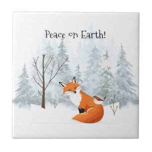 Beautiful Peace on Earth Red Fox Bird Winter Tile