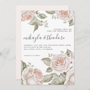 Beautiful Peach Blush Watercolor Roses Invitation