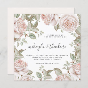 Beautiful Peach Blush Watercolor Roses Wedding Invitation