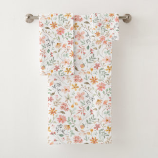 Beautiful Peach Floral Pattern Bath Towel Set