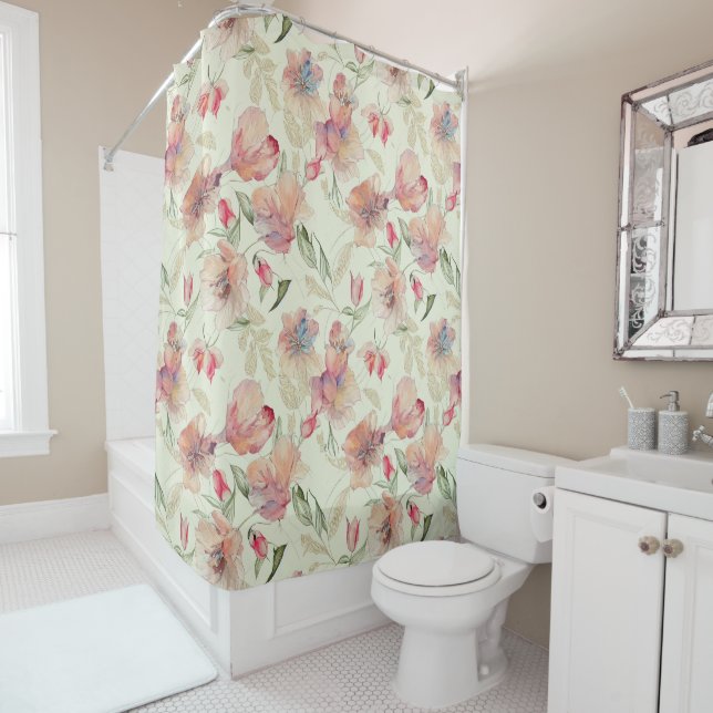 Beautiful Peach Floral  Shower Curtain (In Situ)