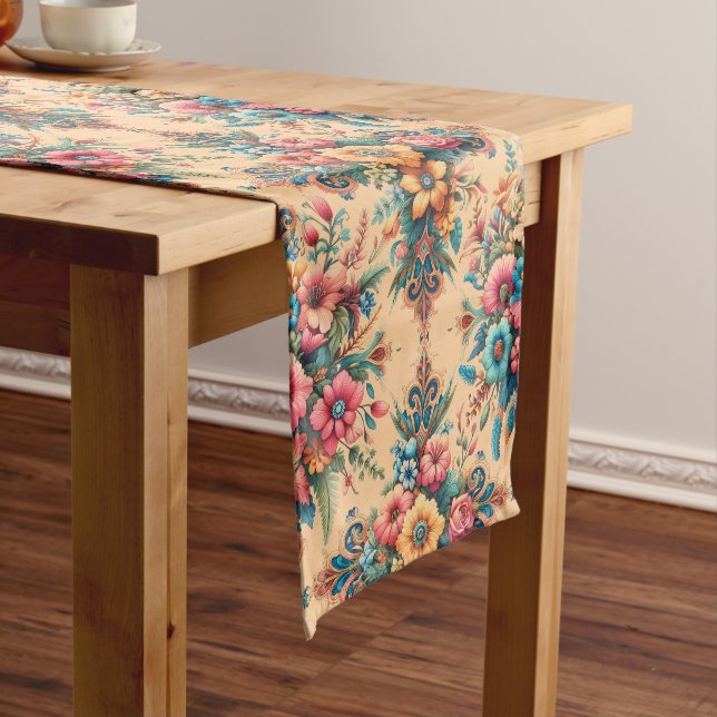Beautiful Peach Flower Pattern Long Table Runner (In Situ)
