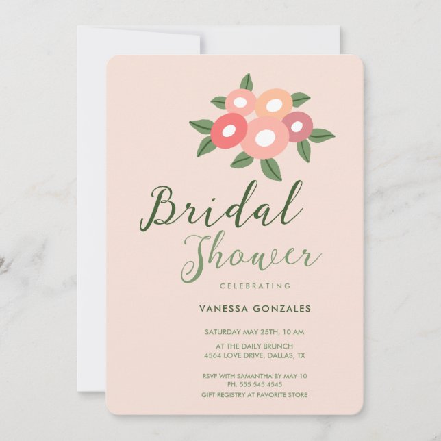 Beautiful Peach Modern Bridal Shower Invitation (Front)