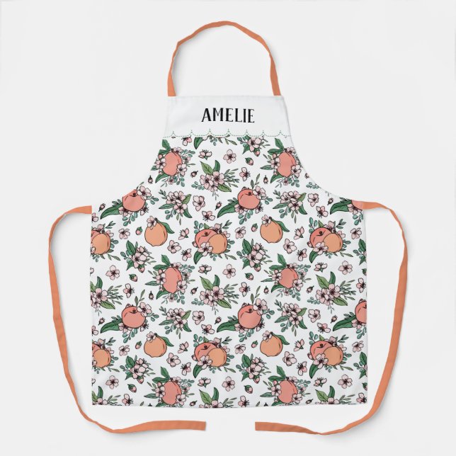 Beautiful Peach Pattern With Your Name Apron (Front)