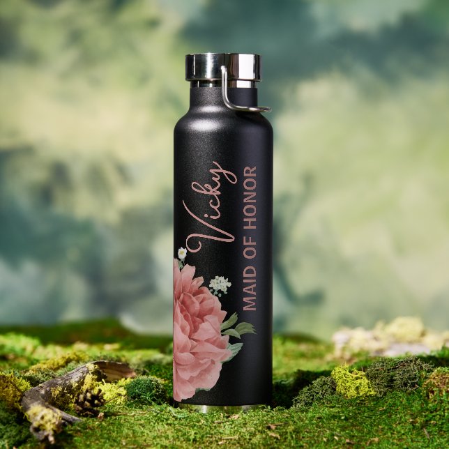 Beautiful Peach Rose Floral Maid of Honour Wedding Water Bottle (Outdoor)