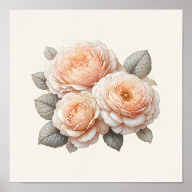 Beautiful Peach Roses Art Poster (Front)