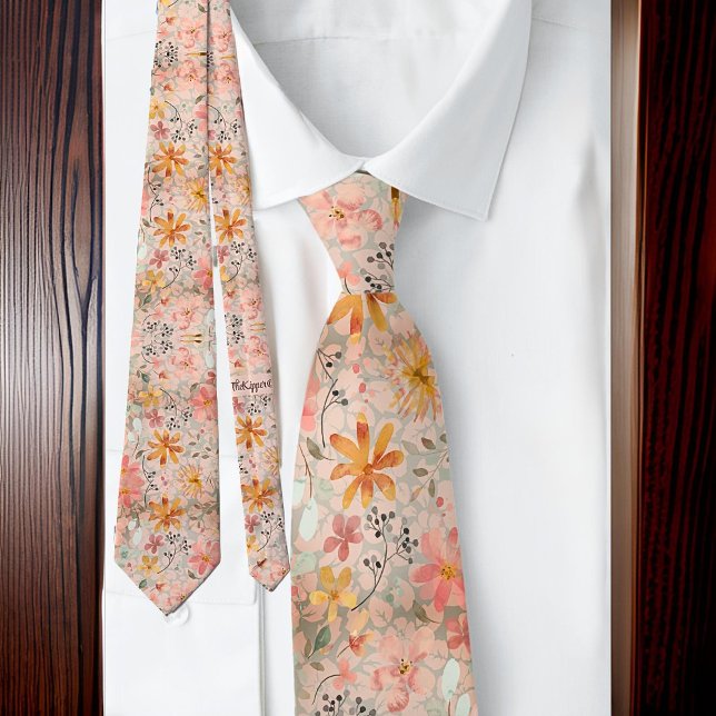 Beautiful Peach Summer Floral Watercolor Tie (Creator Uploaded)