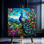 Beautiful Peacock 2 Among Flower Garden Tile<br><div class="desc">Beautiful Peacock 2 Among Flower Garden features a colourful peacock perched in a tree with it's tail feathers flowing down against a background of rich foliage and hills and flowers blooming done with a stained-glass effect on a ceramic tile. There are many uses for these wonderful ceramic tiles. This design...</div>