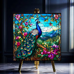 Beautiful Peacock Among Flower Garden Tile<br><div class="desc">Beautiful Peacock Among Flower Garden features a colourful peacock perched in a tree with it's tail feathers flowing down against a background of rich foliage and hills and flowers blooming done with a stained-glass effect on a ceramic tile. There are many uses for these wonderful ceramic tiles. This design is...</div>