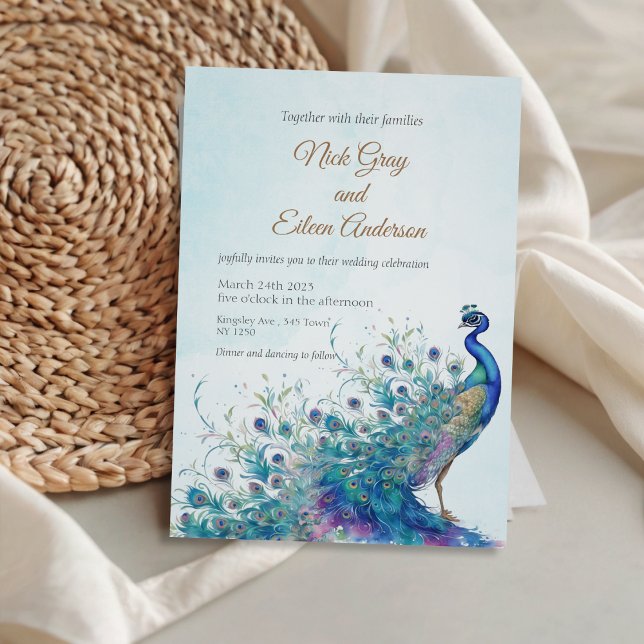 Beautiful Peacock and Feather Wedding Invitation (Beautiful Peacock & Feather Wedding Invite)