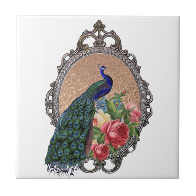 Beautiful peacock art, personalised tile (Front)