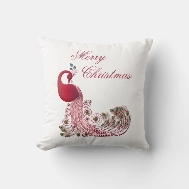 Beautiful Peacock Christmas Cushion (Front)