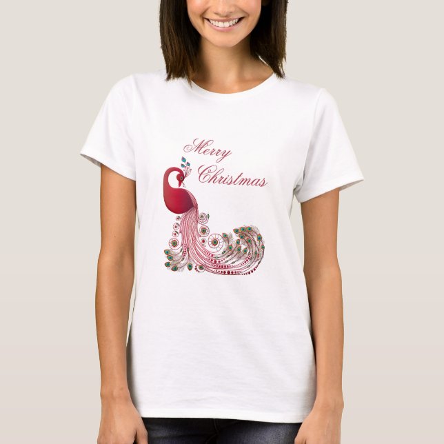 Beautiful Peacock Christmas T-Shirt (Front)