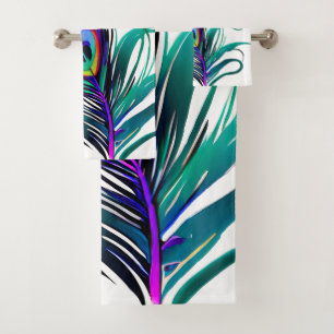Beautiful Peacock Feather Bath Towel Set