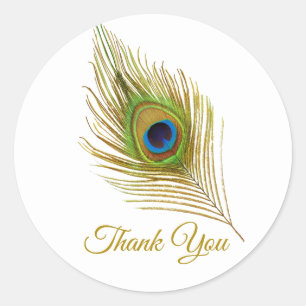 Beautiful peacock feather golden Thank You Classic Round Sticker