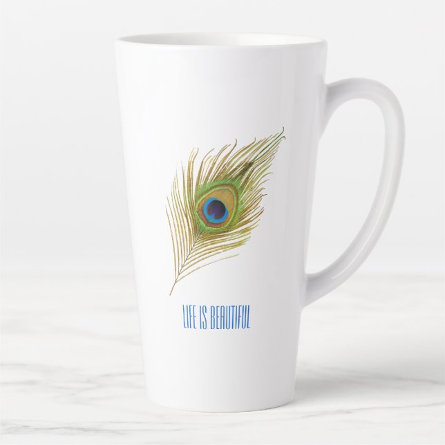 Beautiful peacock feather latte mug (Right)